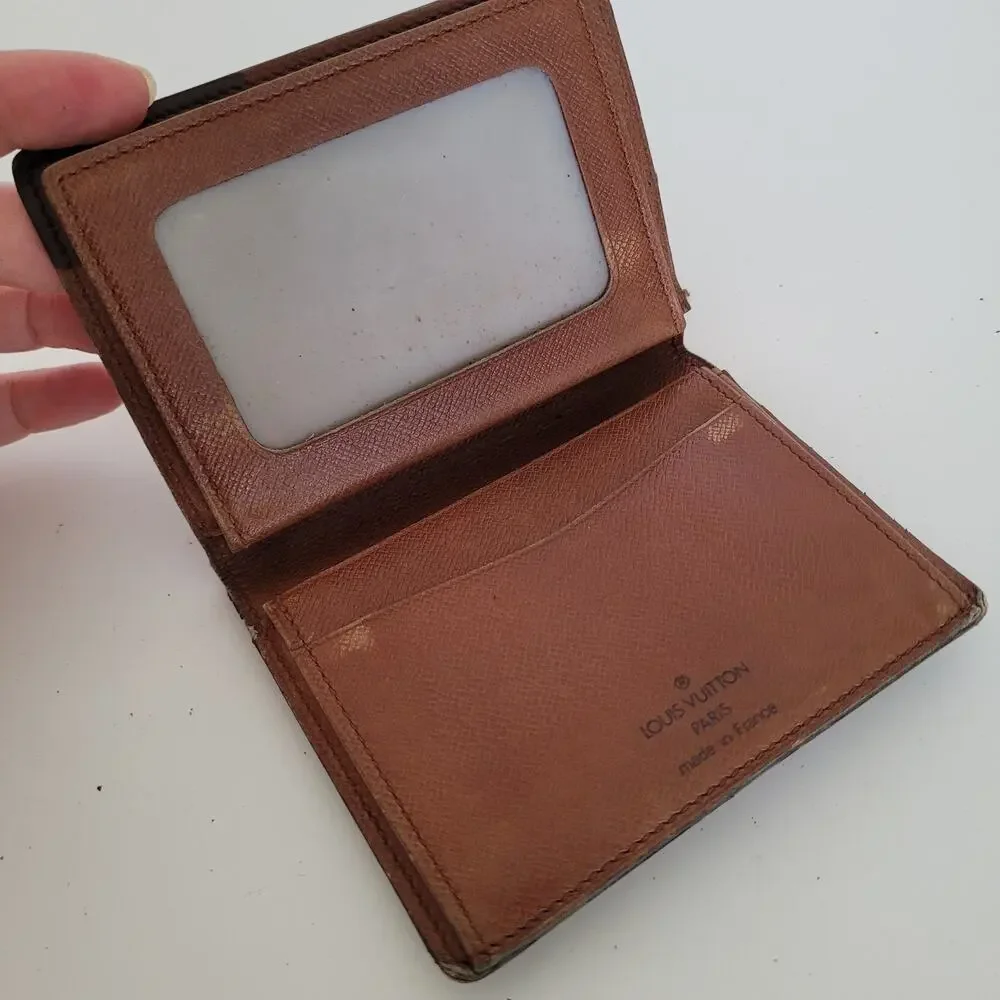 Vintage Louis Vuitton Unisex LV Brown Bi-Fold Leather Wallet Monogram Card Bill